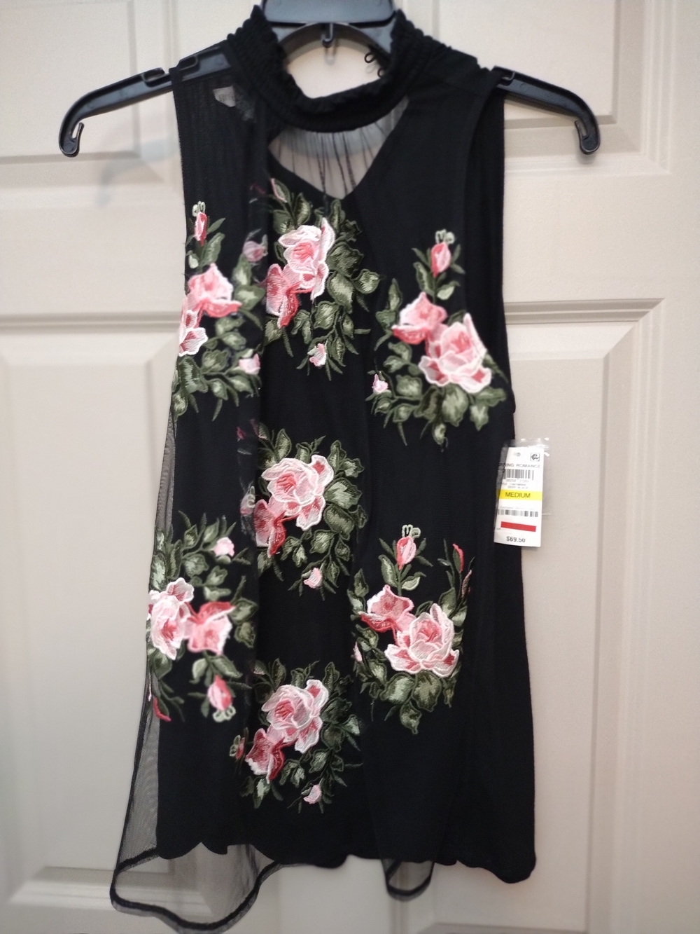 Black Floral Embroidered Sleeveless Blouse